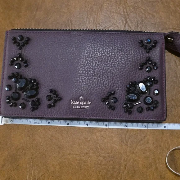 Kate Spade Dark Purple Wristlet with Black Embellishments - Picture 7 of 9